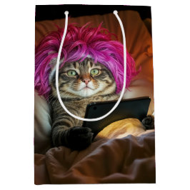 Bolsa De Regalo Mediana Gato de la Generación Z de Cumpleaños mirando una 