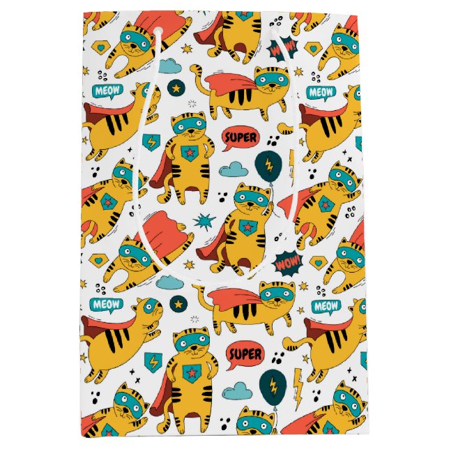 Bolsa De Regalo Mediana Gato de superhéroe gracioso (Anverso)