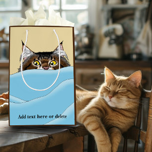 Bolsa De Regalo Mediana Gato de Tabby Peeking Blue Funny