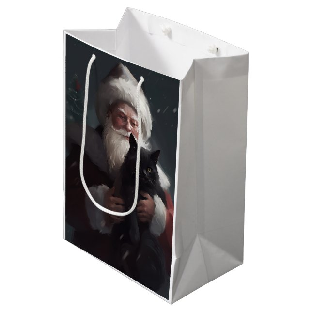 Bolsa De Regalo Mediana Gato de Tuxedo con Navidades festivos de Santa Cla (Angulo Anverso)