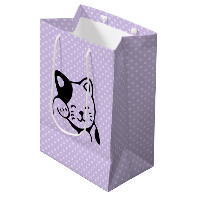 Bolsa De Regalo Mediana Gato gitano blanco y negro lindo saludando (Angulo Anverso)