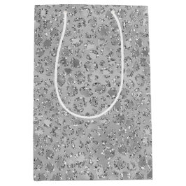 Bolsa De Regalo Mediana Gato Gris Meow Kitty de Leopardo Plateado