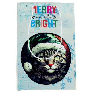 Bolsa De Regalo Mediana Gato Gris Tabby de Vidrio Emplomado en Sombrero Ve