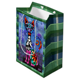 Bolsa De Regalo Mediana Gato Kitty Abstracto Divertido con Ojos Grandes