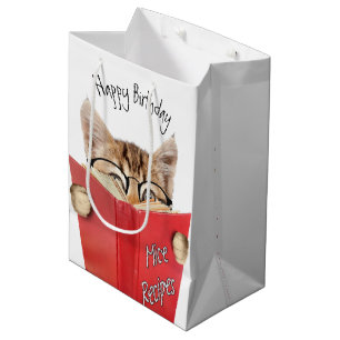 Bolsa De Regalo Mediana Gato leyendo libro rojo