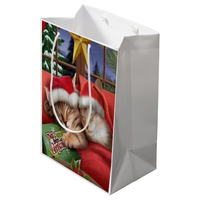Bolsa De Regalo Mediana Gato lindo en navidad (Angulo reverso)