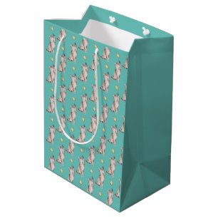 Bolsa De Regalo Mediana Gato llegando a la mariposa amarilla en luz Verde 