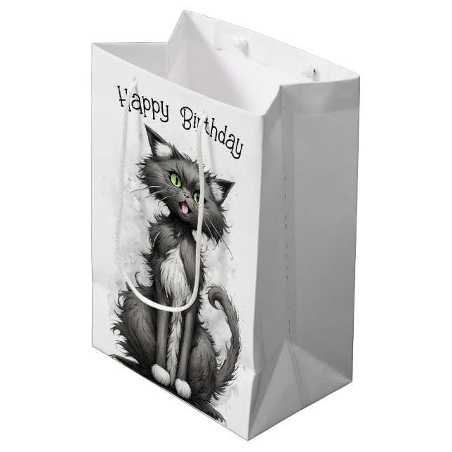 Bolsa De Regalo Mediana Gato Loco Por Cumpleaños (Angulo Anverso)