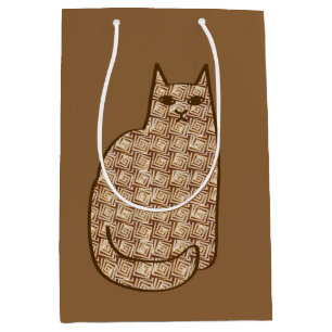 Bolsa De Regalo Mediana Gato Moderno de mediados de siglo, beige y marrón