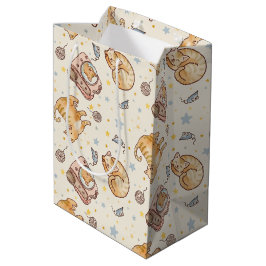 Bolsa De Regalo Mediana Gato naranja en una mochila, estrellas y hilo