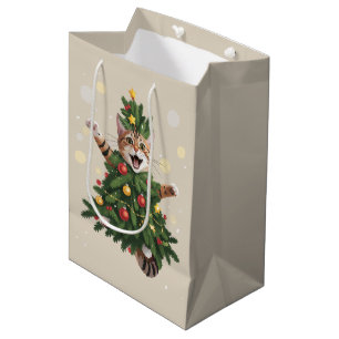 Bolsa De Regalo Mediana Gato Naranja Jengibre Árbol Navidad Navideño Mono 
