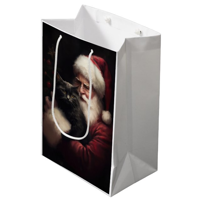 Bolsa De Regalo Mediana Gato negro con Navidades festivos de Santa Claus (Angulo Anverso)