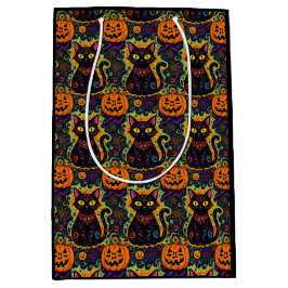 Bolsa De Regalo Mediana Gato negro de Halloween y calabaza