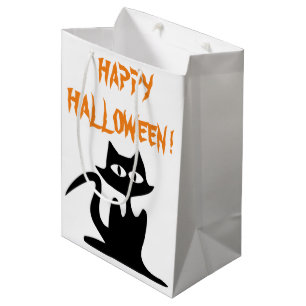 BOLSA DE REGALO MEDIANA GATO NEGRO "HAPPY HALLOWEEN"