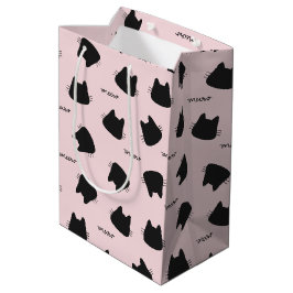 Bolsa De Regalo Mediana Gato Negro Lindo Patrón Rosa Meow Gatito