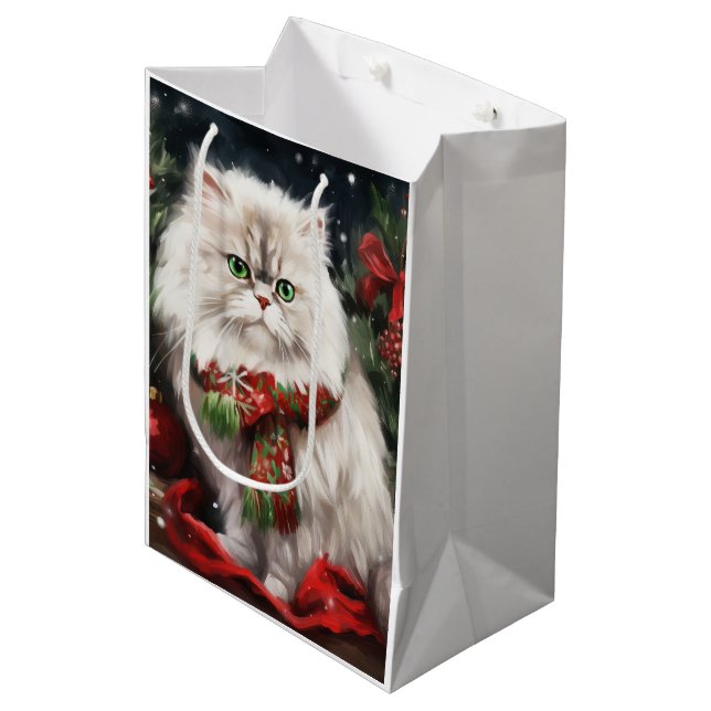 Bolsa De Regalo Mediana Gato persa en Navidades de nieve (Angulo Anverso)