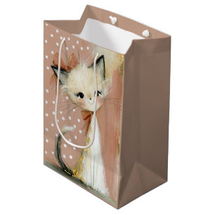 Bolsa De Regalo Mediana Gato Pintado con Hojas de Oro y Rosa Polvo de Terr