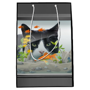 Bolsa De Regalo Mediana Gato que mira en acuario
