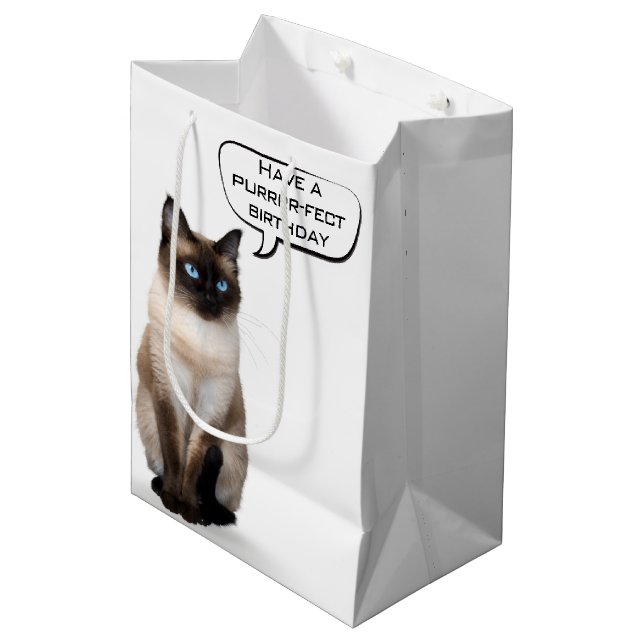 Bolsa De Regalo Mediana Gato siamés de cumpleaños (Angulo Anverso)