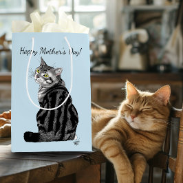 Bolsa De Regalo Mediana Gato Tabby del Día de la Madre