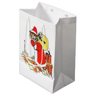Bolsa De Regalo Mediana Gato vintage Santa Claus (Navidades), Louis Wain