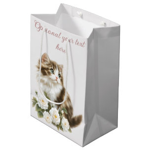 Bolsa De Regalo Mediana Gato y Flores Feliz Cumpleaños