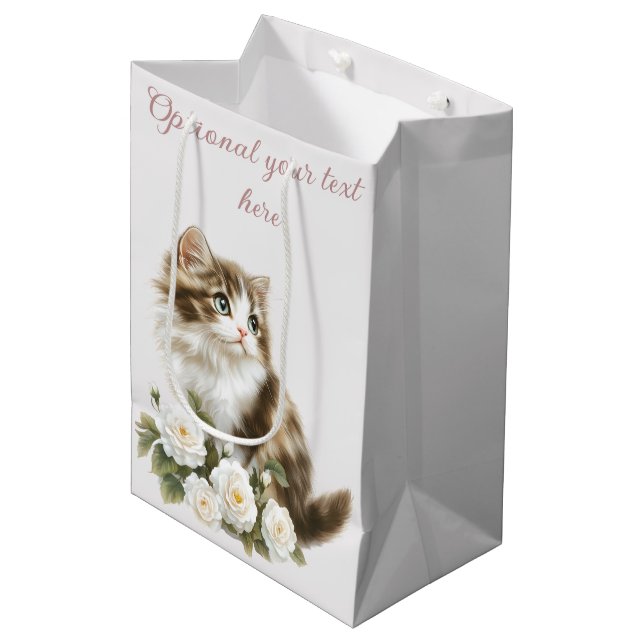 Bolsa De Regalo Mediana Gato y Flores Feliz Cumpleaños (Angulo Anverso)