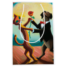 Bolsa De Regalo Mediana Gato y perro bailando tango en Dance Club, arte de