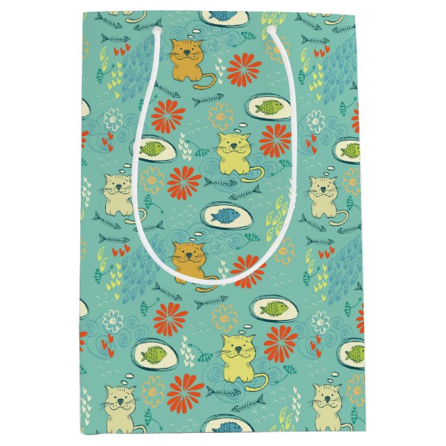 Bolsa De Regalo Mediana Gato y pez divertidos (Anverso)