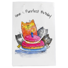 Bolsa De Regalo Mediana Gatos caprichosos con pastel de cumpleaños