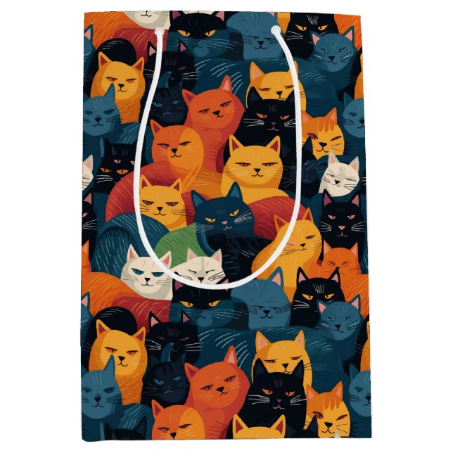 Bolsa De Regalo Mediana Gatos coloridos abarrotados durmiendo (Anverso)