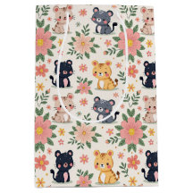 Gatos de la selva de dibujos animados lindos y flo