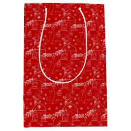 Bolsa De Regalo Mediana Gatos de Navidad de invierno rojos, verdes y blanc