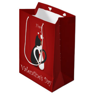 Bolsa De Regalo Mediana Gatos del Día de San Valentín con Colas de Corazón