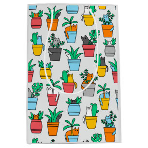 Bolsa De Regalo Mediana Gatos en macetas de flores