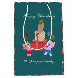 Bolsa De Regalo Mediana Gatos festivos con Navidades verdes presentes