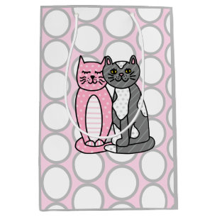 Bolsa De Regalo Mediana Gatos grisatos y rosados, curiosamente curados