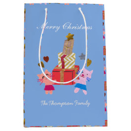 Bolsa De Regalo Mediana gatos lindos con Navidades azules actuales