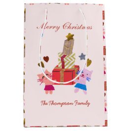 Bolsa De Regalo Mediana gatos lindos con Navidades rosados bebés actuales