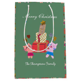 Bolsa De Regalo Mediana gatos lindos con Navidades verdes de musgo present