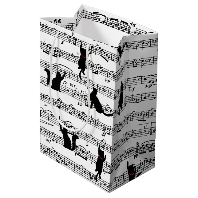 Bolsa De Regalo Mediana Gatos Negros En Partitura   (Angulo reverso)