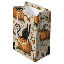 Bolsa De Regalo Mediana Gatos Negros y Calabazas Patrón de Halloween