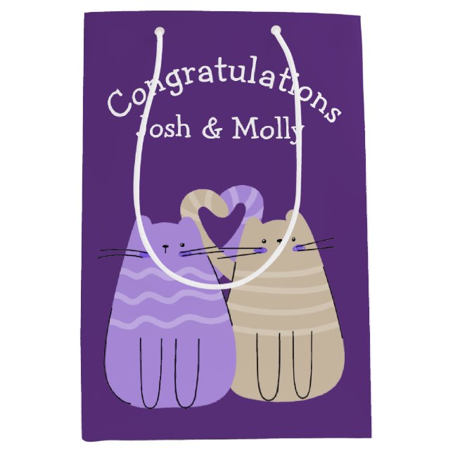 Bolsa De Regalo Mediana Gatos recién casados en morado (Anverso)
