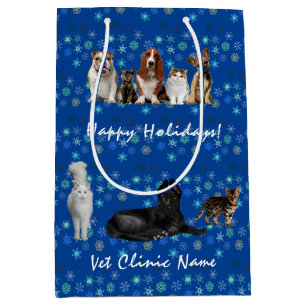 Bolsa De Regalo Mediana  Gatos y perros veterinarios en azul