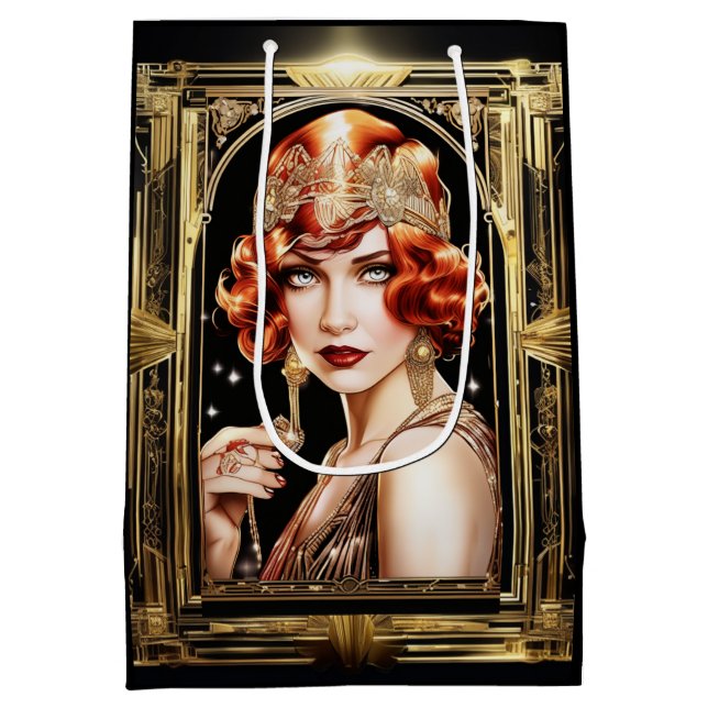 Bolsa De Regalo Mediana Gatsby flapper girl redhead 1920's party (Reverso)