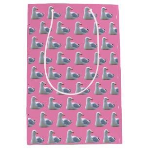 Bolsa De Regalo Mediana Gaviota Acostada – Arte de Ave Costera Rosa
