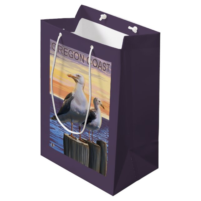 Bolsa De Regalo Mediana Gaviotas de la costa de Oregon (Angulo Anverso)