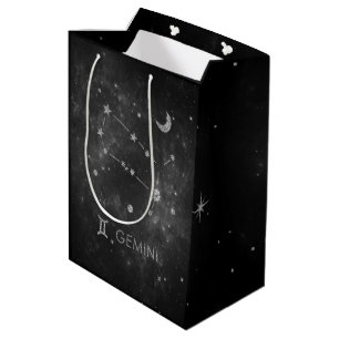 Bolsa De Regalo Mediana Gemini Zodiac negro Horoscopio Astrológico Cósmi