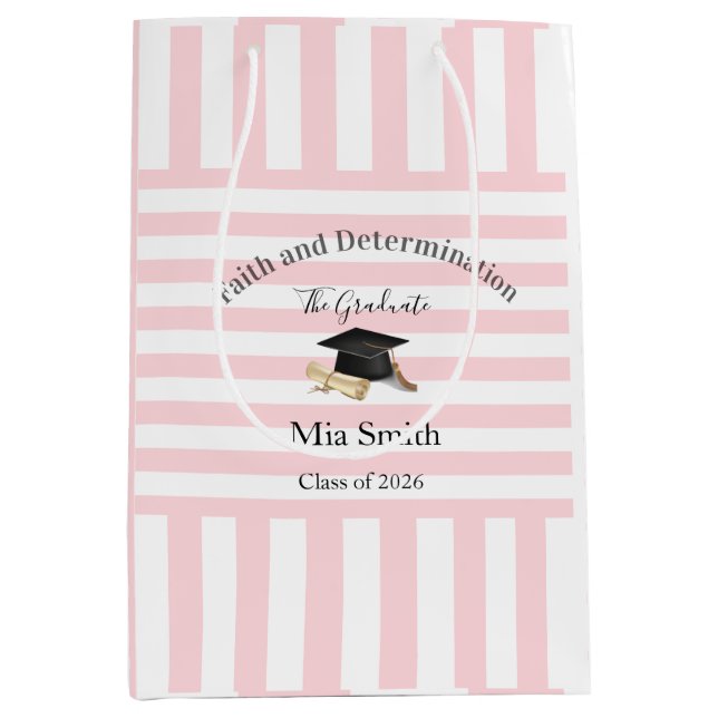 Bolsa De Regalo Mediana Gift Bags Pink White Stripe Graduation 2026 (Anverso)