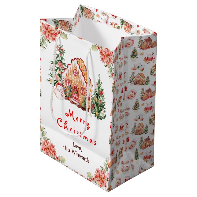Bolsa De Regalo Mediana Gingerbread House Red Merry Christmas (Angulo Anverso)